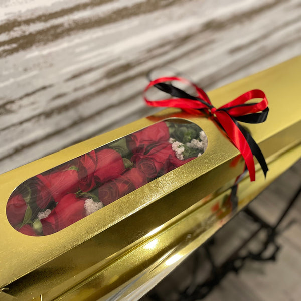 A Dozen Roses Box 1 DOZEN ROSES IN A GOLD BOX – Devynn's Garden